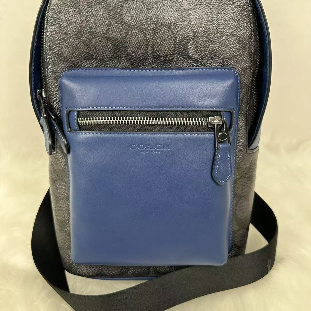 Coach Men's West Pack Colorblock Signature Canvas CAX45 Charcoal/Deep Blue NWT - Picture 2 of 8